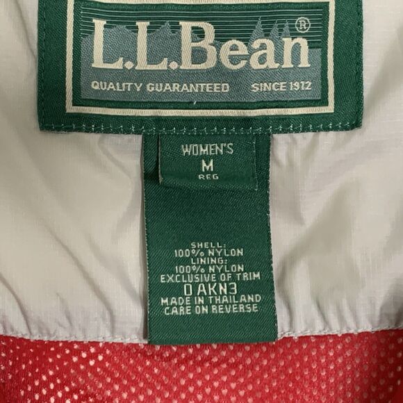 LL Bean GoreTex Windbreaker Jacket Women Medium Red Hooded Zip Front Lined - Picture 7 of 15